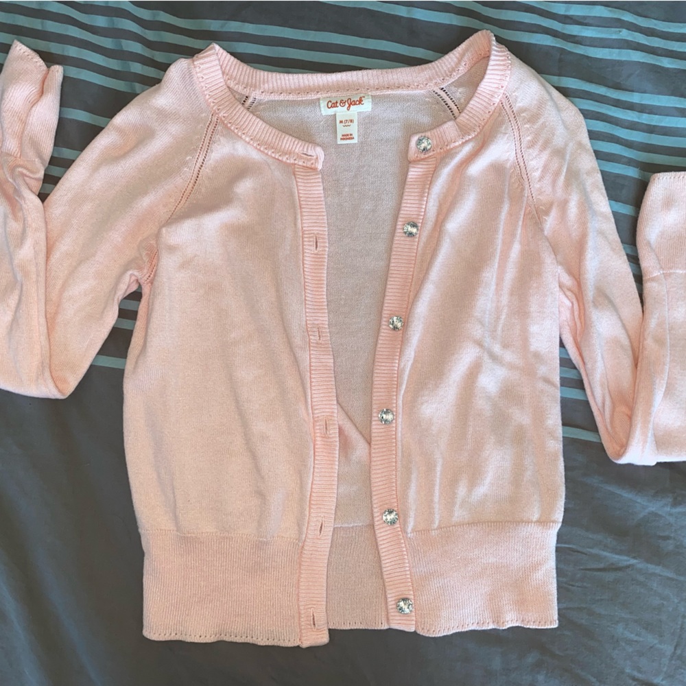 Girls Pink Button Up Sweater Size 7/8
